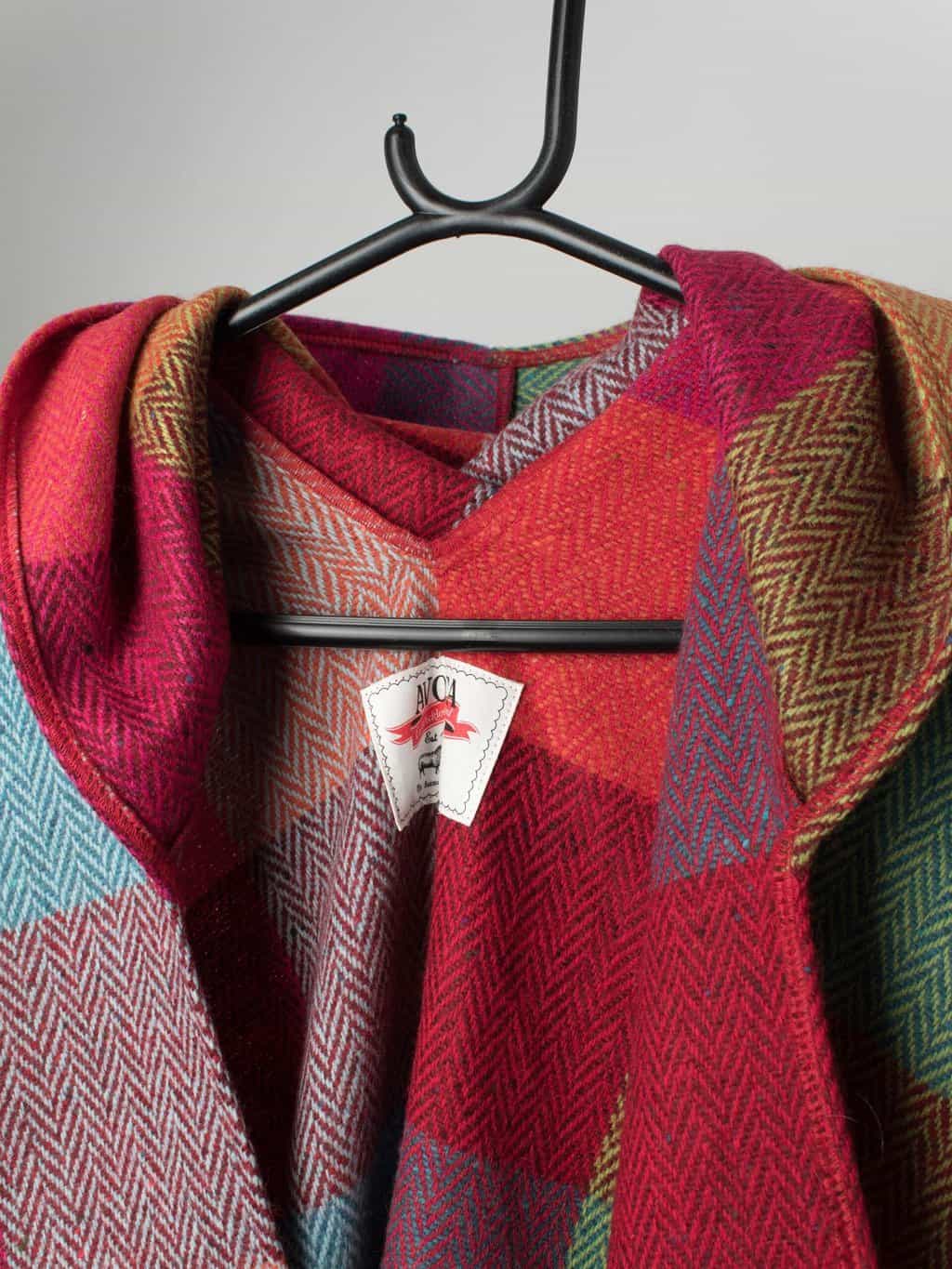 Bright plaid wool cape by Avoca, Ireland - One size