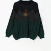Mens vintage black and green jumper with geometric design - Medium / Large