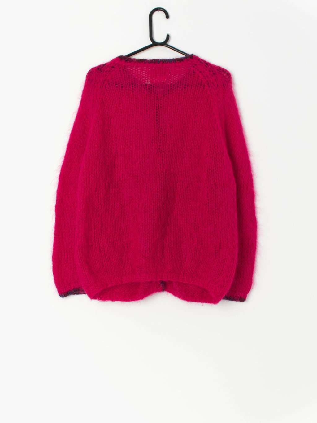 Raspberry pink mohair wool cardigan with shiny buttons - Medium