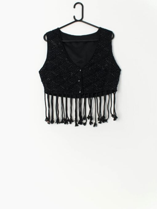 Vintage beaded fringed waistcoat with cord tassels - Medium