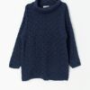 Vintage blue 3D raised knit longline jumper with roll neck - Medium / Large