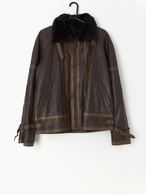 Vintage brown leather flying jacket with sheepskin lining - Medium / Large