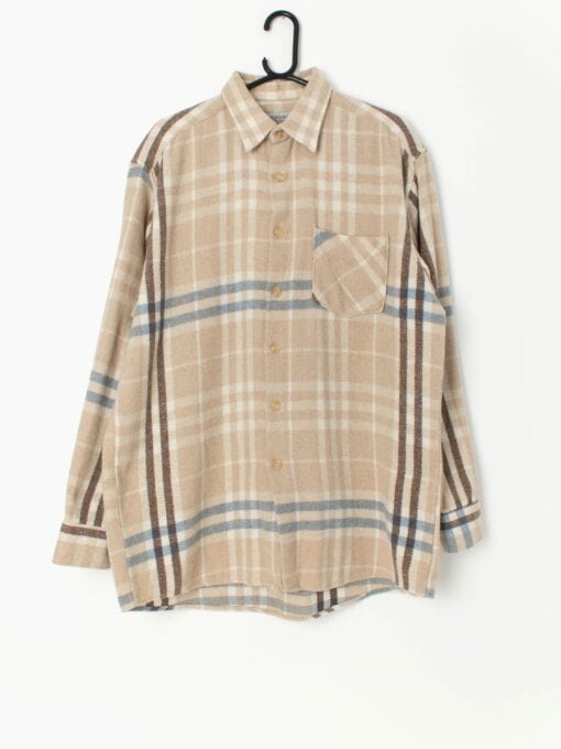 Vintage Check Flannel Shirt In Beige Blue Brown And Cream Xl