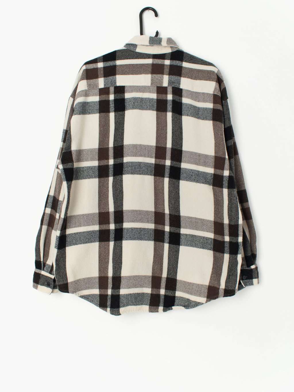 Vintage Check Flannel Shirt In Cream And Brown 90s Large 3