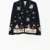 Vintage Christmas lambswool cardigan with appliqué ice skaters and snowflakes - Small