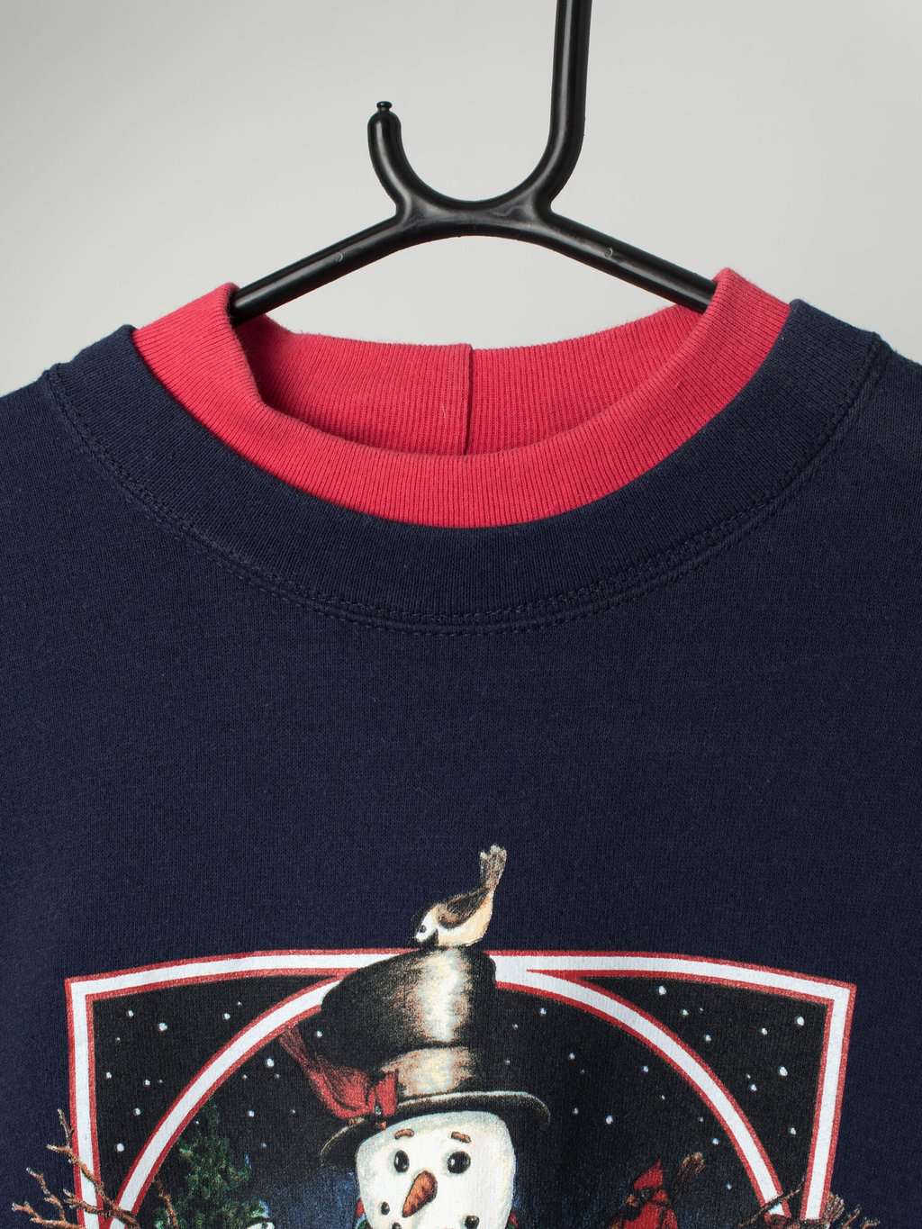 Vintage Christmas sweatshirt with cute snowman and wildlife scene - Medium / Large