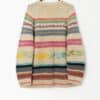 Vintage chunky knit cardigan with striped design - Large