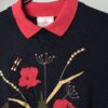 Vintage collared sweatshirt in navy blue with red embroidered poppies - Medium / Large