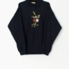 Vintage collared sweatshirt in navy with floral bouquet - Large