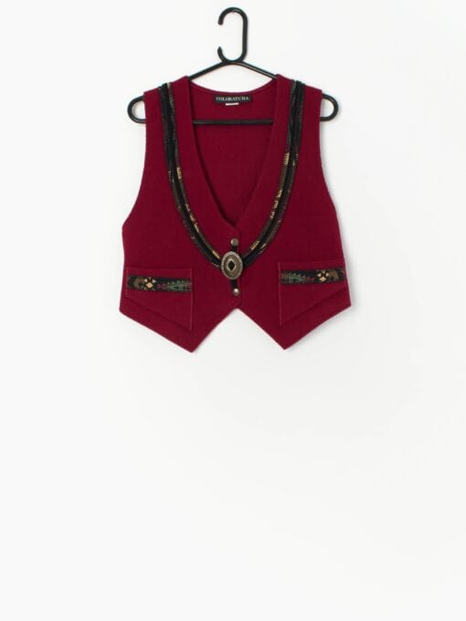 Vintage Coloratura wool vest with Aztec design and metal buckles - Medium