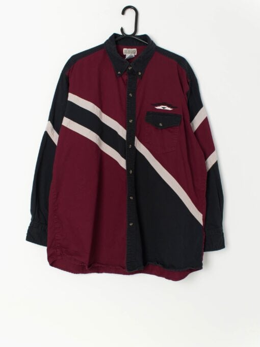 Vintage Colour Block Denim Shirt With Diagonal Stripes Large Xl