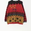 Vintage Cotton Jumper In Red With Wavy Geometric Pattern Large