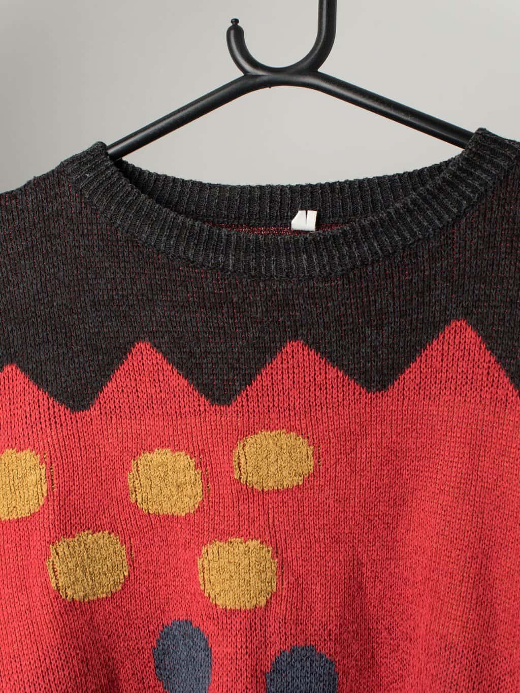 Vintage Cotton Jumper In Red With Wavy Geometric Pattern Large 2