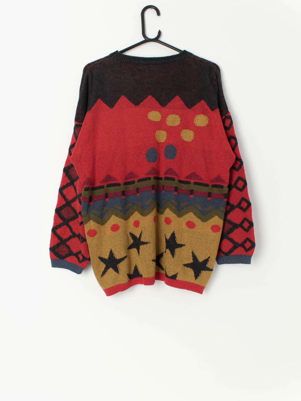 Vintage Cotton Jumper In Red With Wavy Geometric Pattern Large 3