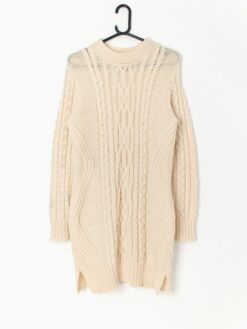 Vintage cream cable knit wool dress, made in Ireland - Small