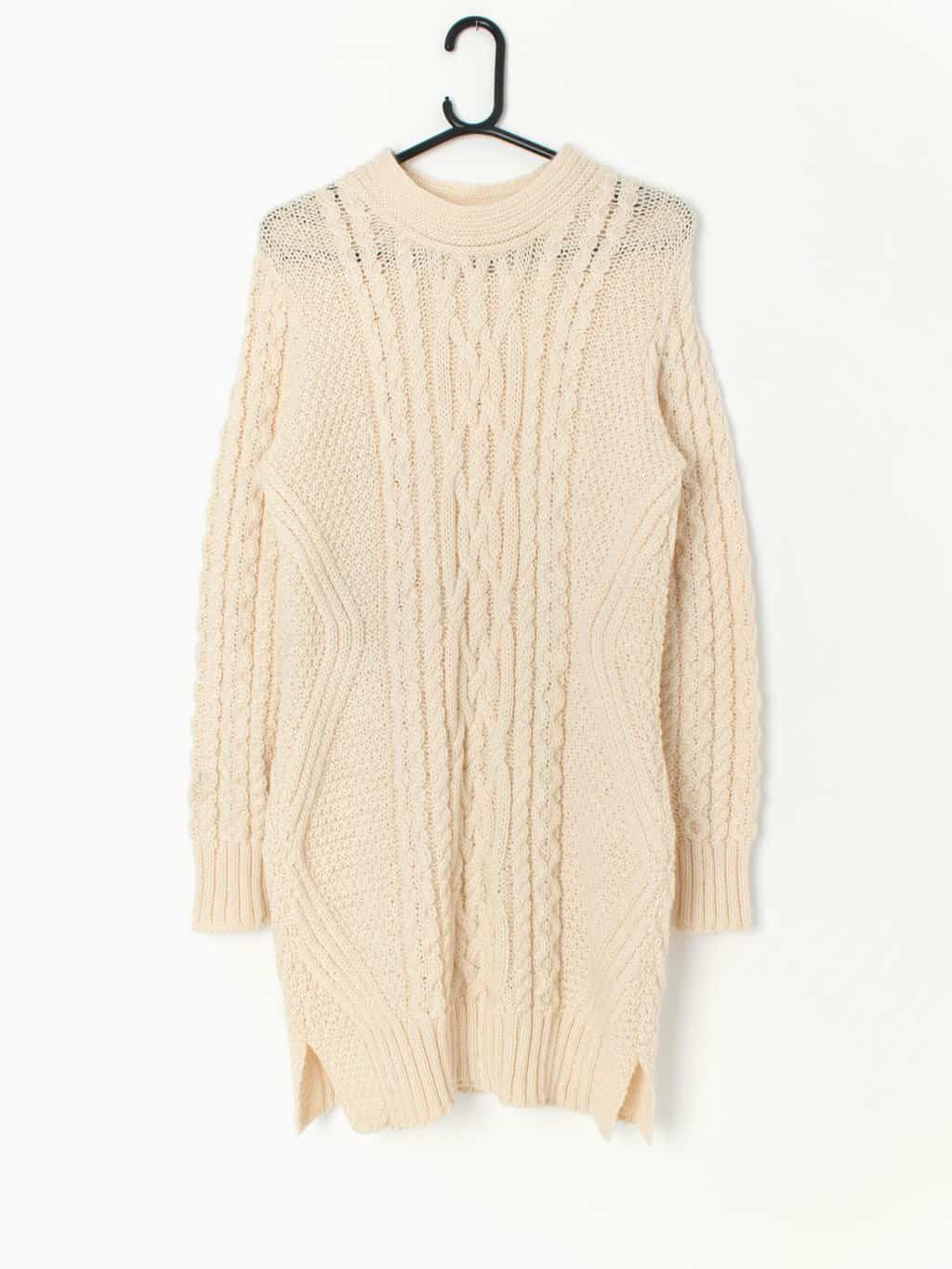 Vintage cream cable knit wool dress, made in Ireland - Small