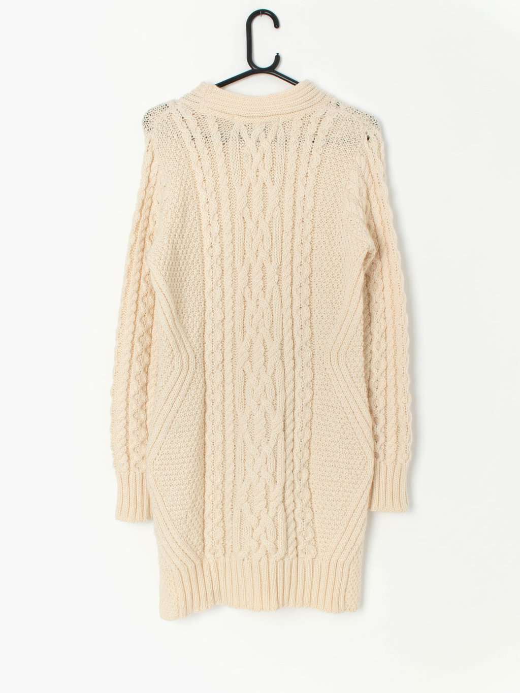 Vintage cream cable knit wool dress, made in Ireland - Small