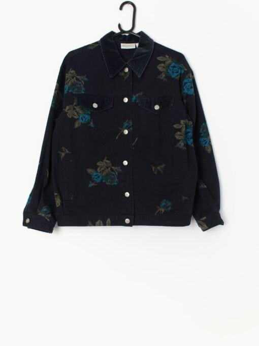 Vintage denim jacket with vibrant florals - Medium