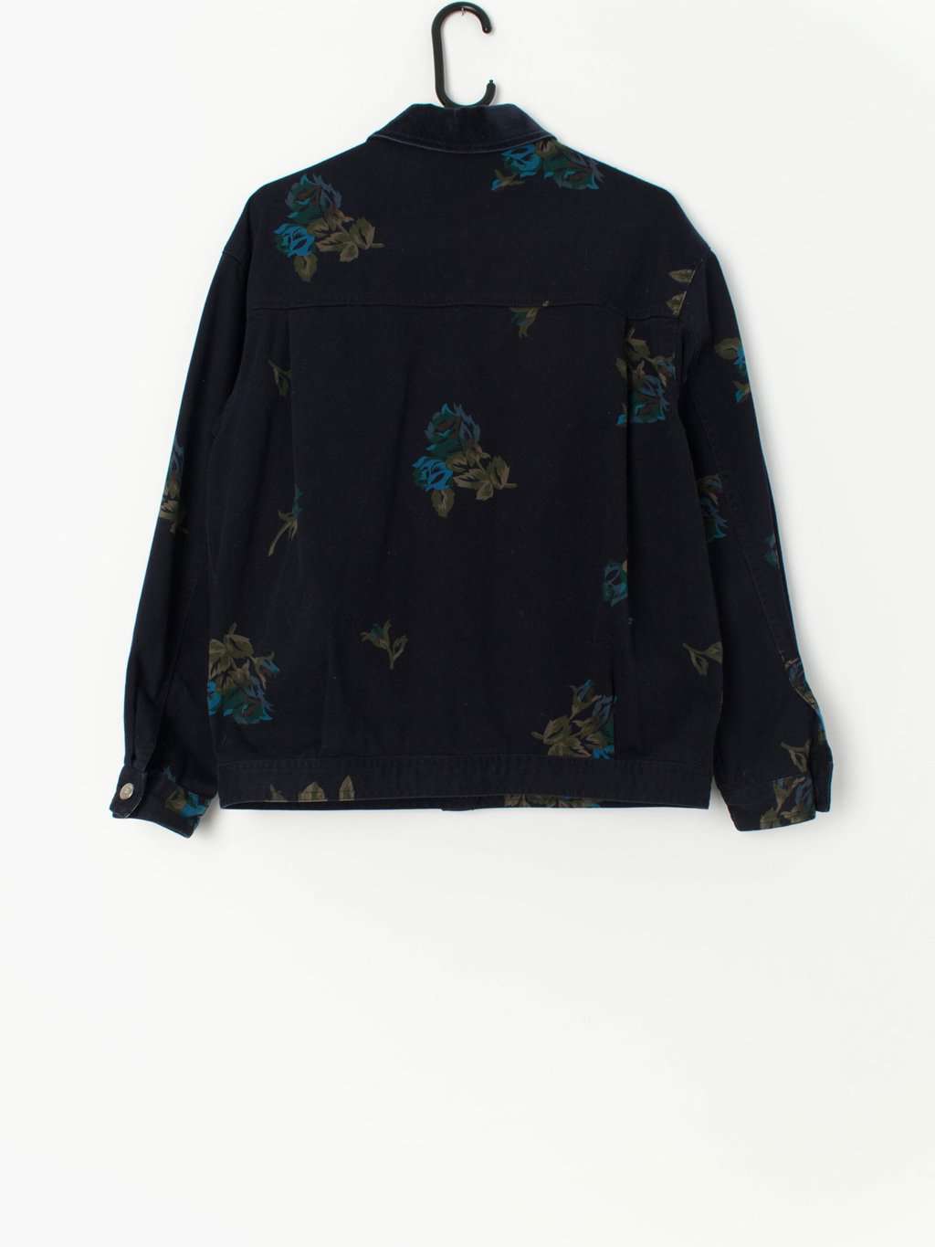 Vintage denim jacket with vibrant florals - Medium