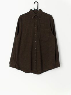Vintage Dogtooth Wool Shirt In Brown And Navy Medium