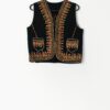 Vintage Embroidered Waistcoat In Black With Colourful Pattern Medium