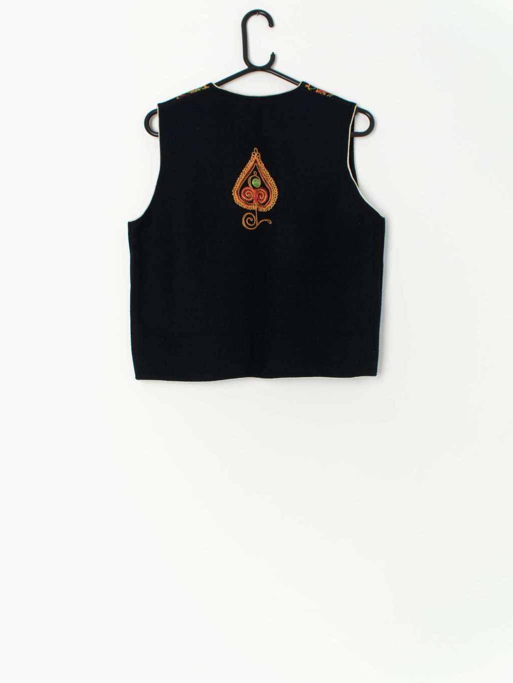 Vintage Embroidered Waistcoat In Black With Colourful Pattern Medium 3