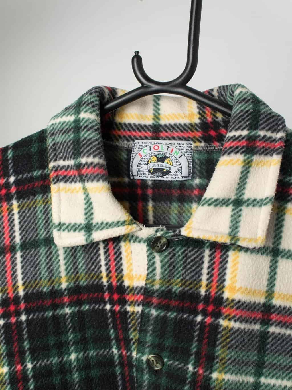 Vintage fleece plaid flannel shirt in green, red and blue - Large / XL