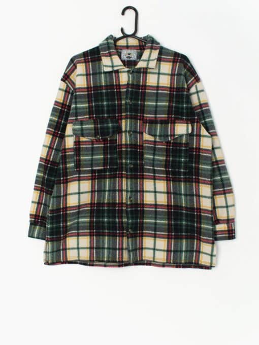 Vintage fleece plaid flannel shirt in green, red and blue - Large / XL