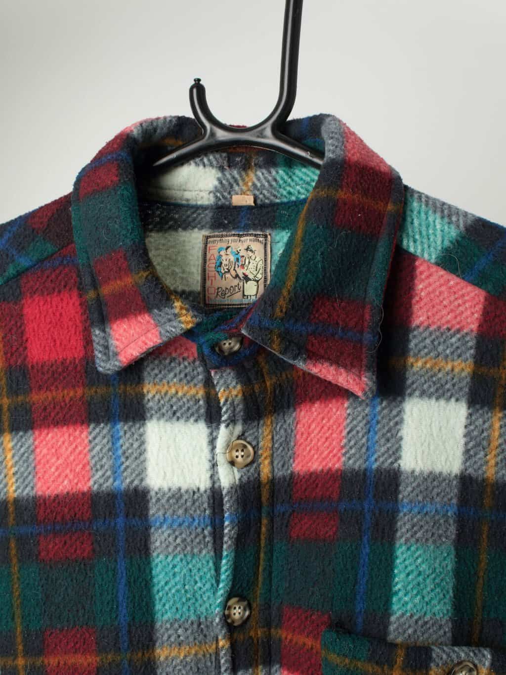 Vintage Fleece Plaid Over Shirt In Red Blue And Green Xl 2