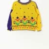 Vintage Handknitted Bright Yellow And Purple Jumper With Colourful Abstract Floral Design Large