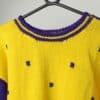 Vintage Handknitted Bright Yellow And Purple Jumper With Colourful Abstract Floral Design Large 2