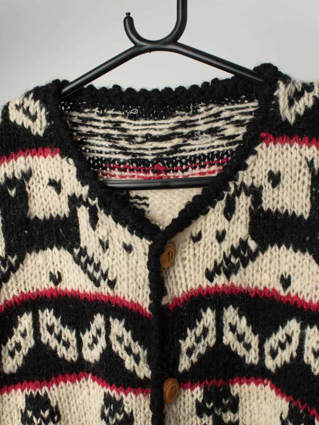 Vintage Handknitted Chunky Wool Cardigan With Doll And Horse Design Large Xl 2