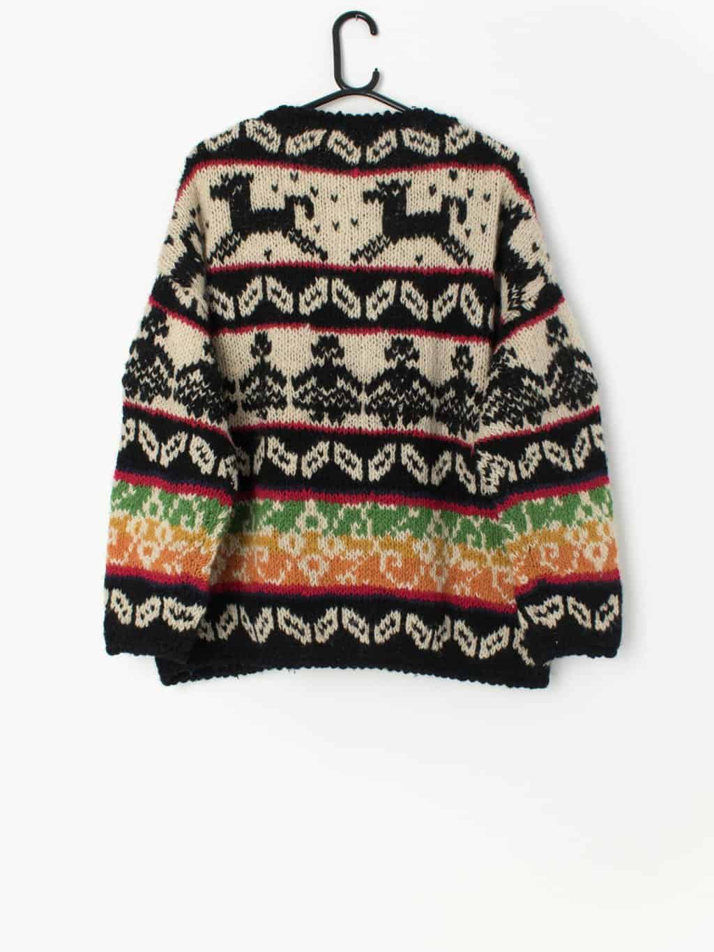 Vintage Handknitted Chunky Wool Cardigan With Doll And Horse Design Large Xl 3