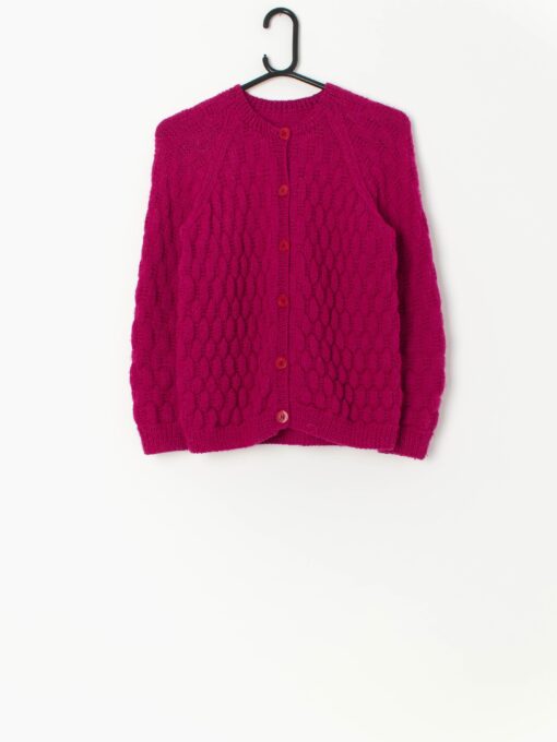 Vintage Handmade Raspberry Pink Cardigan Small