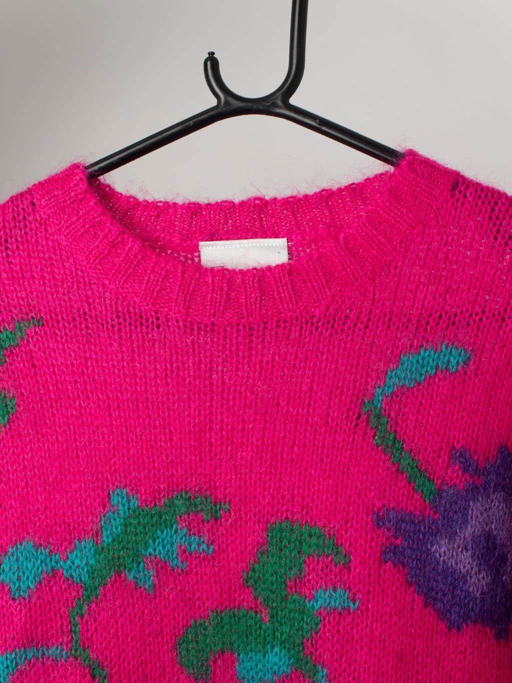 Vintage hot pink sweater dress with floral design - Medium