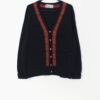 Vintage Jamieson's of Shetland navy cardigan with colourful pattern - Medium / Large