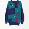 Vintage knitted cotton jumper with funky colourful circus theme by Tulchan - Medium