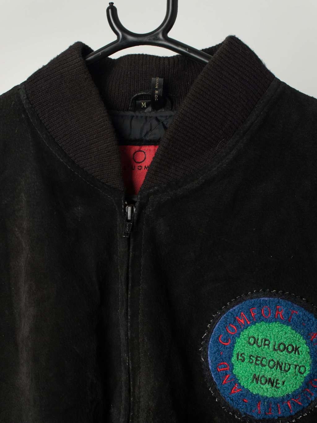 Vintage Leather Bomber Jacket In Black With Tufting Patchwork Medium Large 2