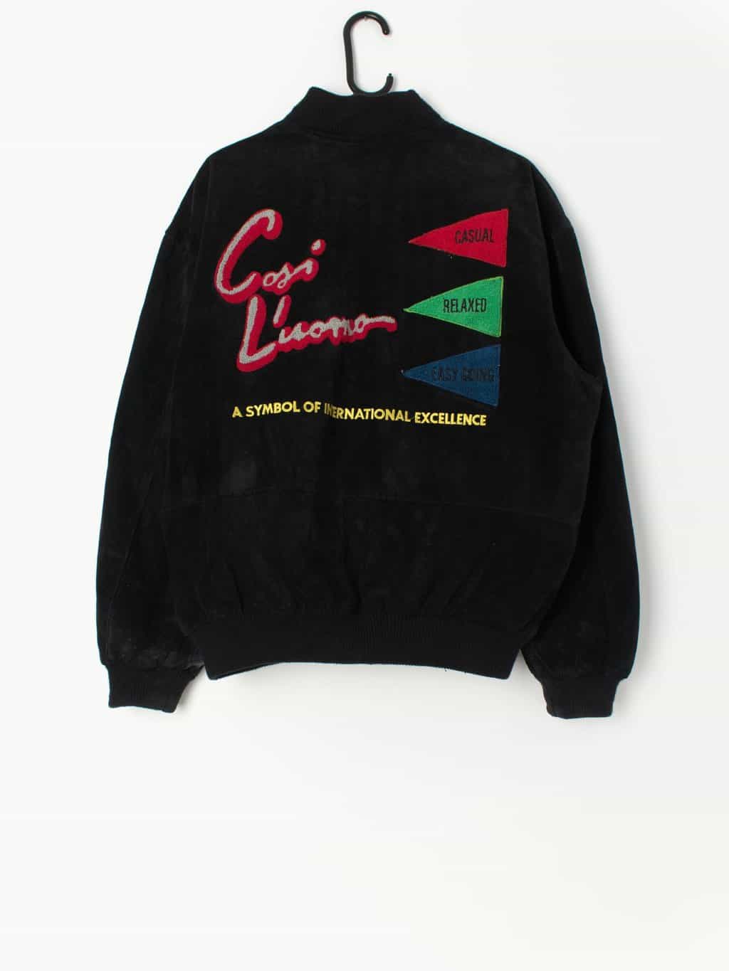 Vintage Leather Bomber Jacket In Black With Tufting Patchwork Medium Large 3