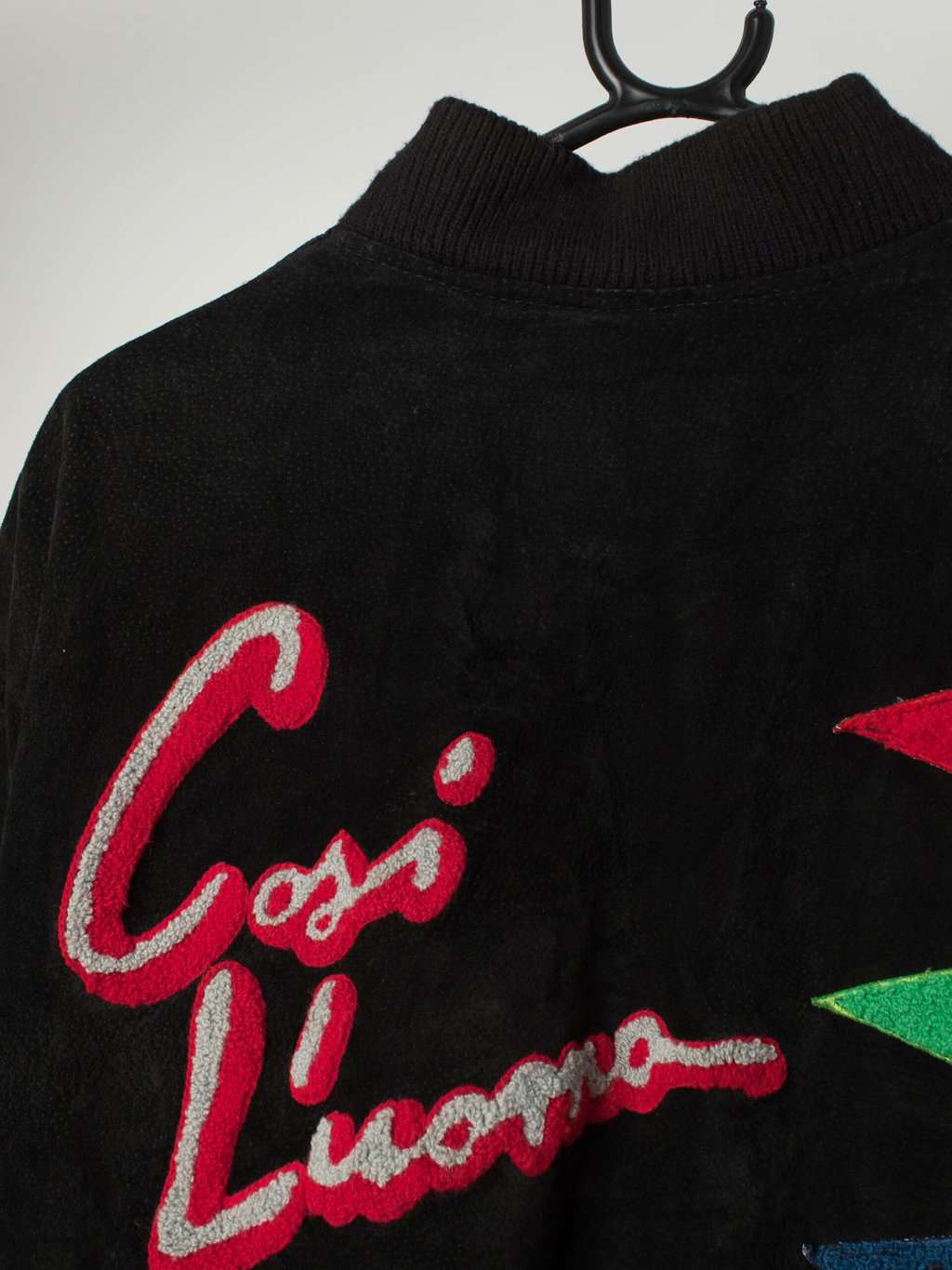 Vintage Leather Bomber Jacket In Black With Tufting Patchwork Medium Large 4