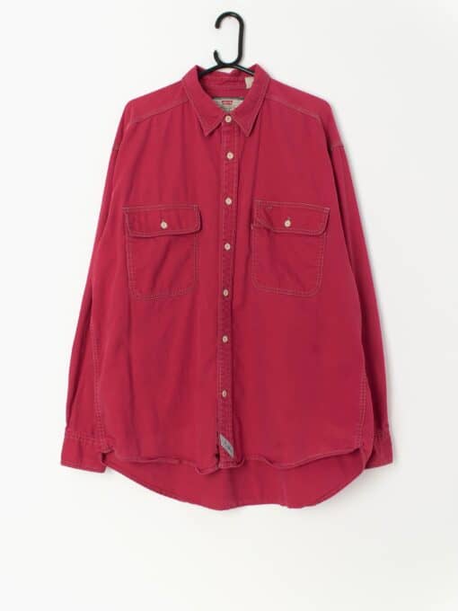 Vintage Levis Red Denim Shirt With Grey Stitching 90s Xl