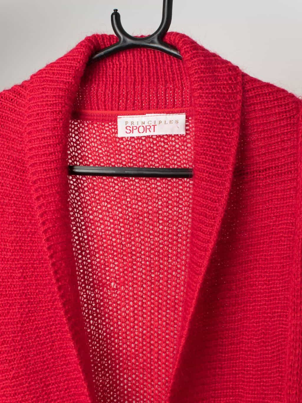 Vintage mohair red cardigan with cross over front, made in the UK - Medium / Large