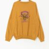 Vintage mustard yellow sweatshirt with bright baseball themed embroidery, mens - Large