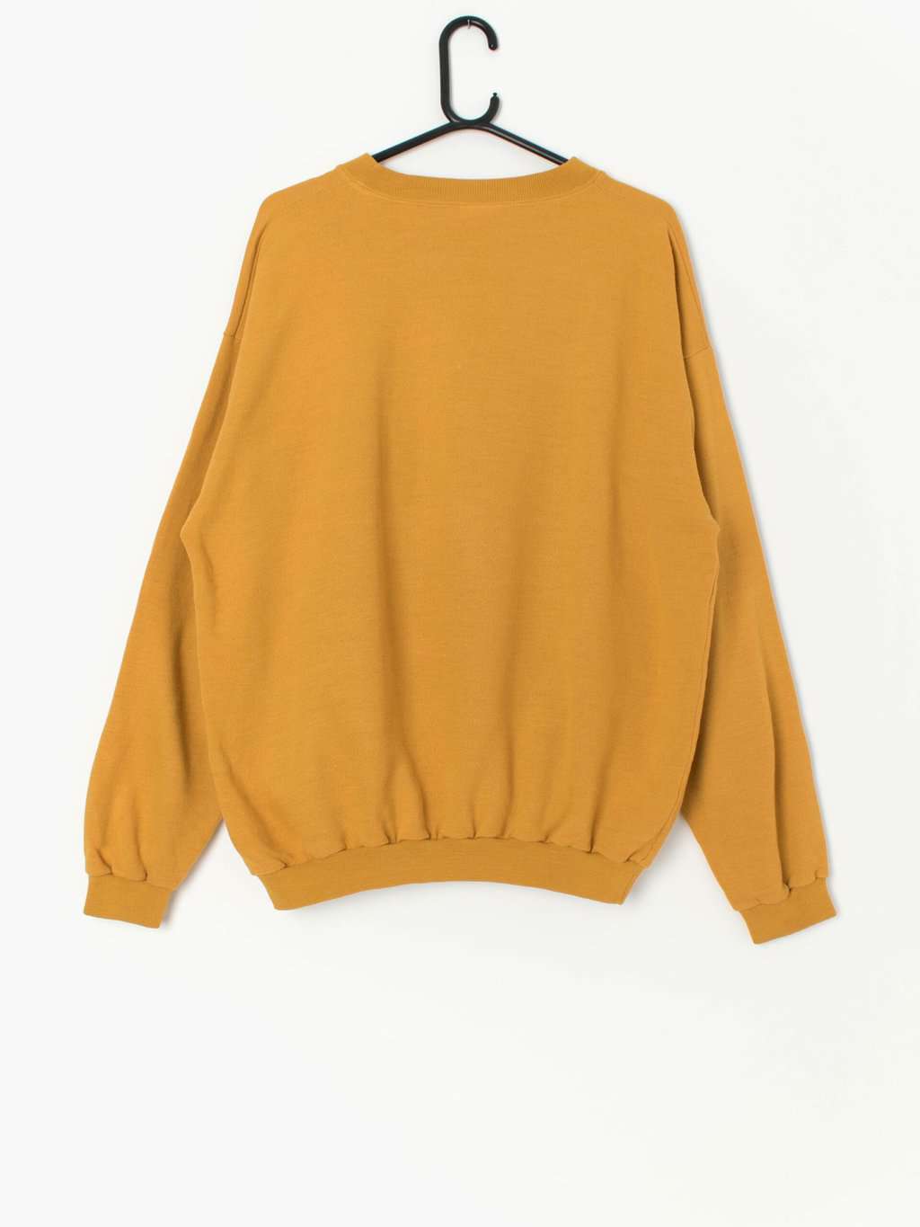 Vintage mustard yellow sweatshirt with bright baseball themed embroidery, mens - Large