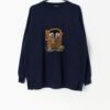 Vintage navy sweatshirt with applique horse and stable scene - Large / XL