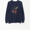 Vintage navy sweatshirt with cute wood mouse and florals - Medium