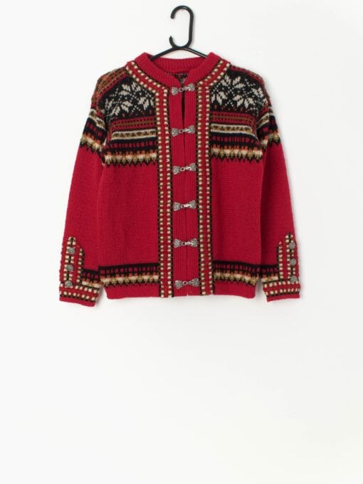 Vintage Norwegian Wool Cardigan In Red Unisex Small Medium