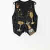 Vintage NYE party sequin waistcoat vest in black and gold - Medium / Large