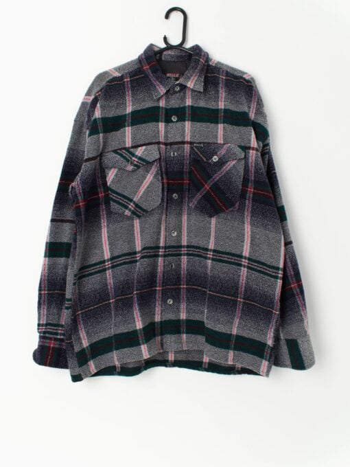 Vintage Plaid Flannel Shirt In Grey Navy Red And Grey Cotton 90s Xl