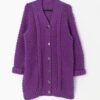 Vintage popcorn-knit purple cardigan coat, hand knitted - Medium / Large